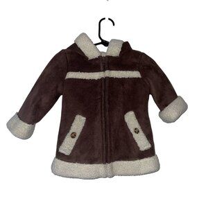 Old Navy Baby Sherpa-Lined Brown Coat With Hood & Button Pockets